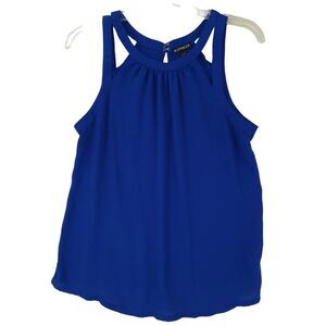 Express Blue Sleeveless Keyhole Blouse